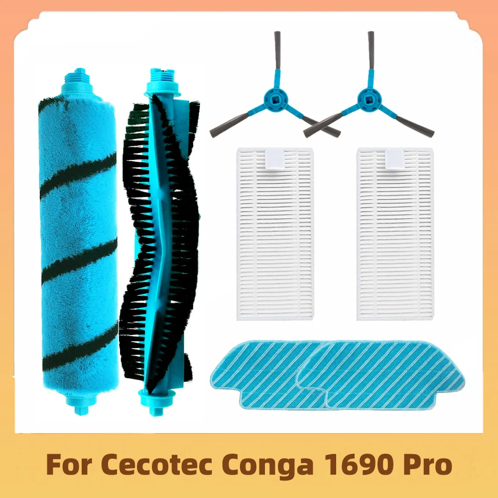 

Запчасти для робота-пылесоса Cecotec Conga 1690 Pro, основной ролик, мягкая щетка, боковая щетка, Hepa фильтр, насадка на швабру
