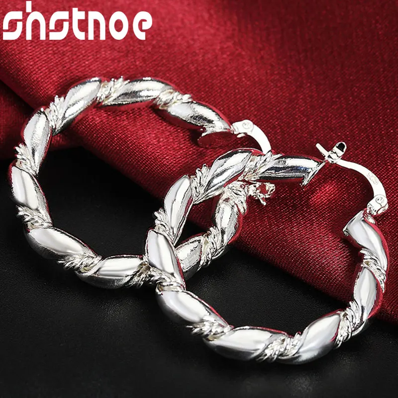 

925 Sterling Silver 30mm Twisted Round Hoop Earrings For Women Party Engagement Wedding Christmas Gift Fashion Charm Jewelry