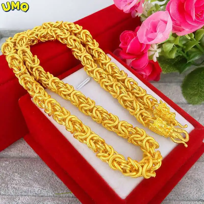 

Net The same type of Copy 100% Real Gold 24k 999 necklace Men's dragon Pendant Euro 999 bone will for a long time Jewelry