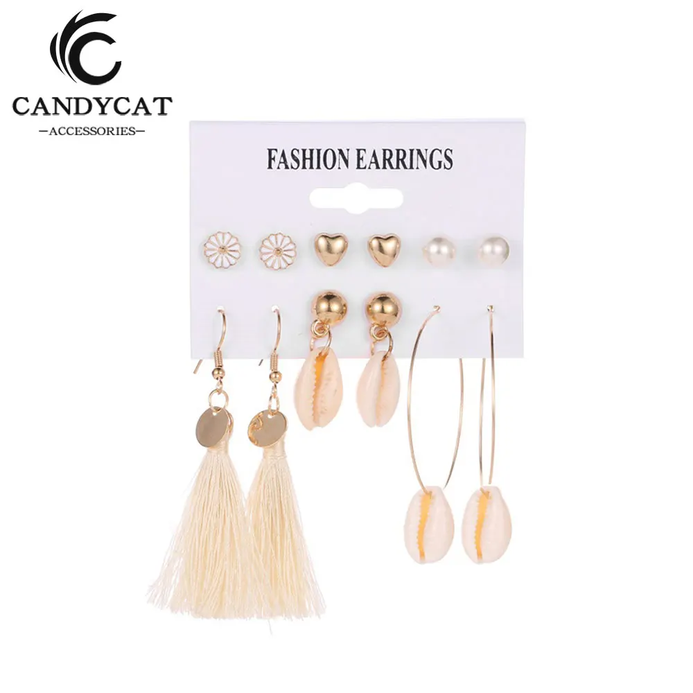

Seashells Drop Earrings Set for Women Statement Tassel Dangle Pendientes Mujer Fashion Ear Studs Jewelry 2022 Boucles D'oreilles