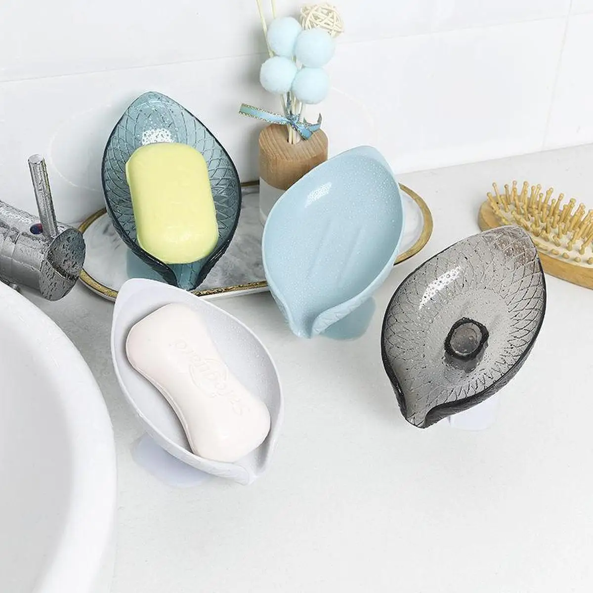 

Creative Leaf Lotus Leaf Soap Box Non Perforated Standing Suction Cup Draining Lotus Leaf Creative Soap Rack Laundry Soap Box