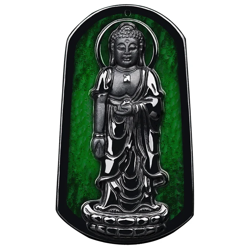 

Burmese Jade Buddha Pendant Black Natural Man Stone Amulet Emerald Men Necklace Charms Certificate Jadeite Carved Jewelry Real