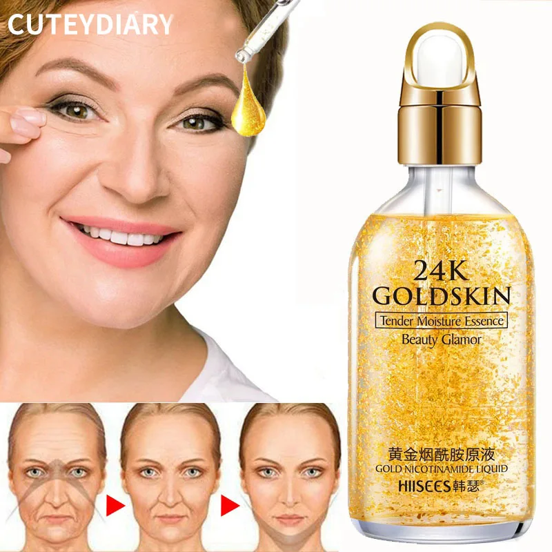

24K Gold Face Serum Hyaluronic Acid Essence Firming Lifting Anti-aging Fade Fine Lines Improve Puffiness Moisturize Whitening
