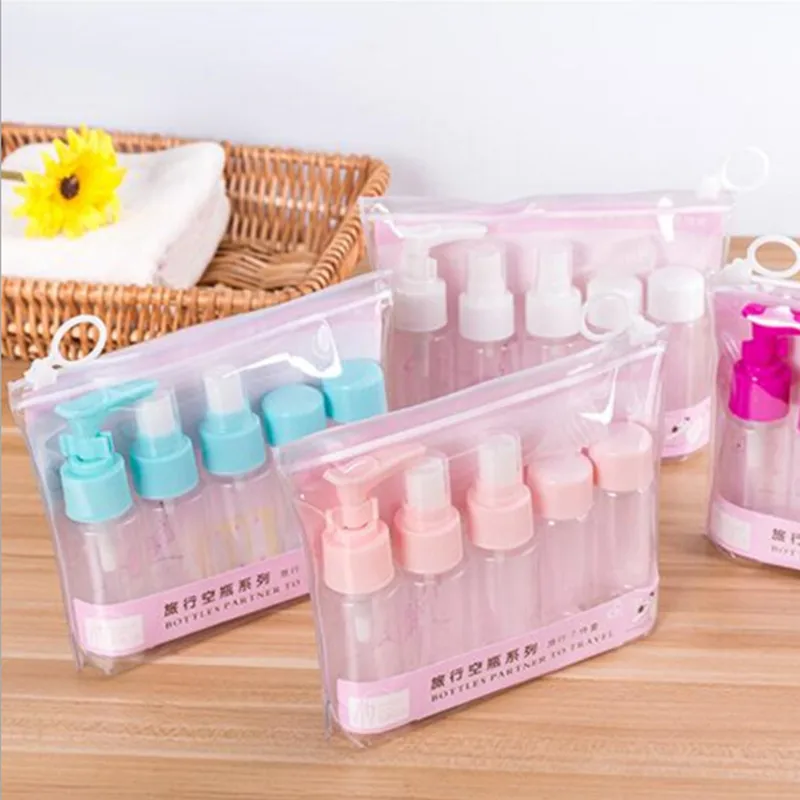 

Pink Plastic Travel Portable Packaging Bottle Beauty Cosmetic Bottles Spray Bottle Set High Quality Simple Portable Bottles
