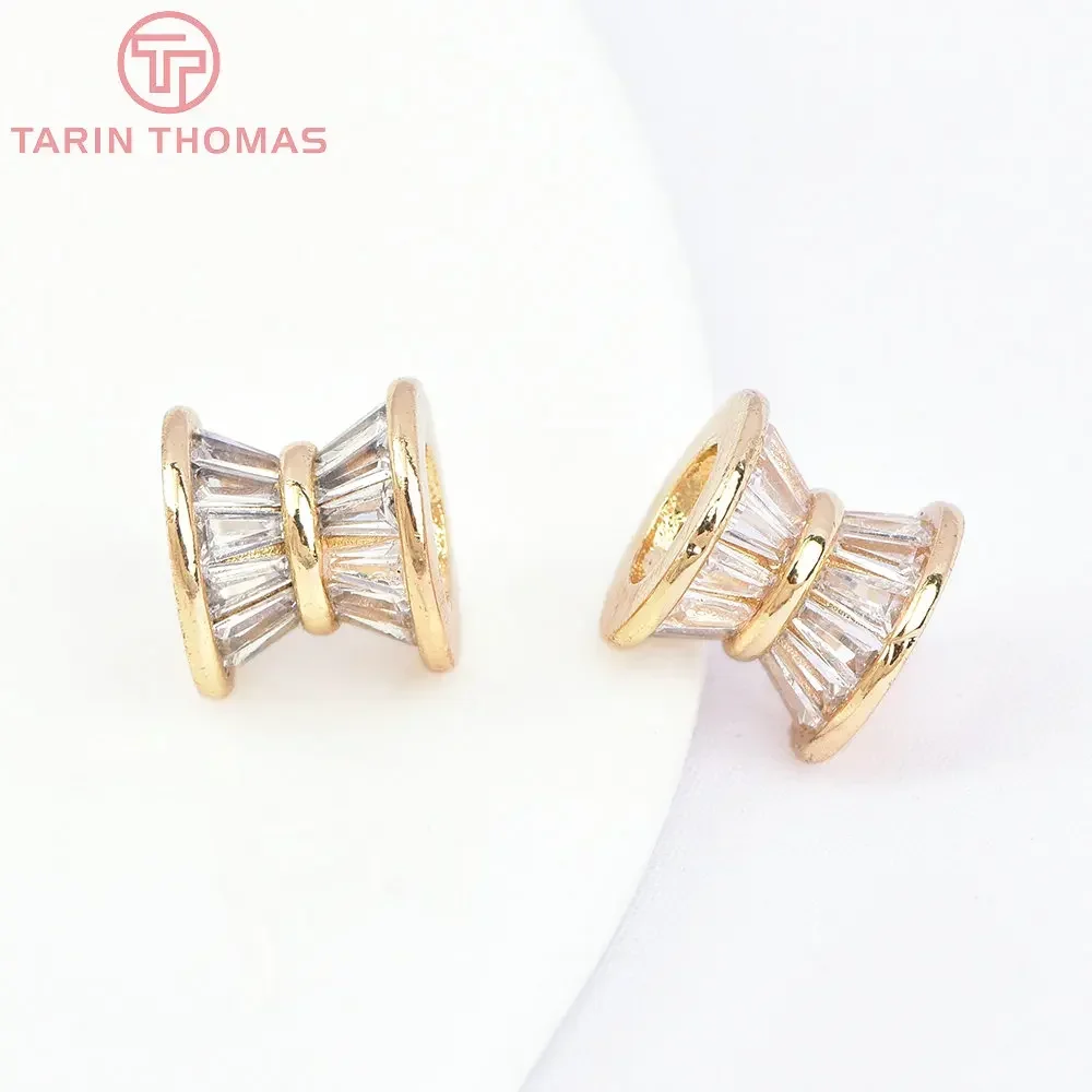 (7098) 4 шт. 10 5x9 мм 24-каратное золото латунь с циркониевыми бусинами в форме барабана