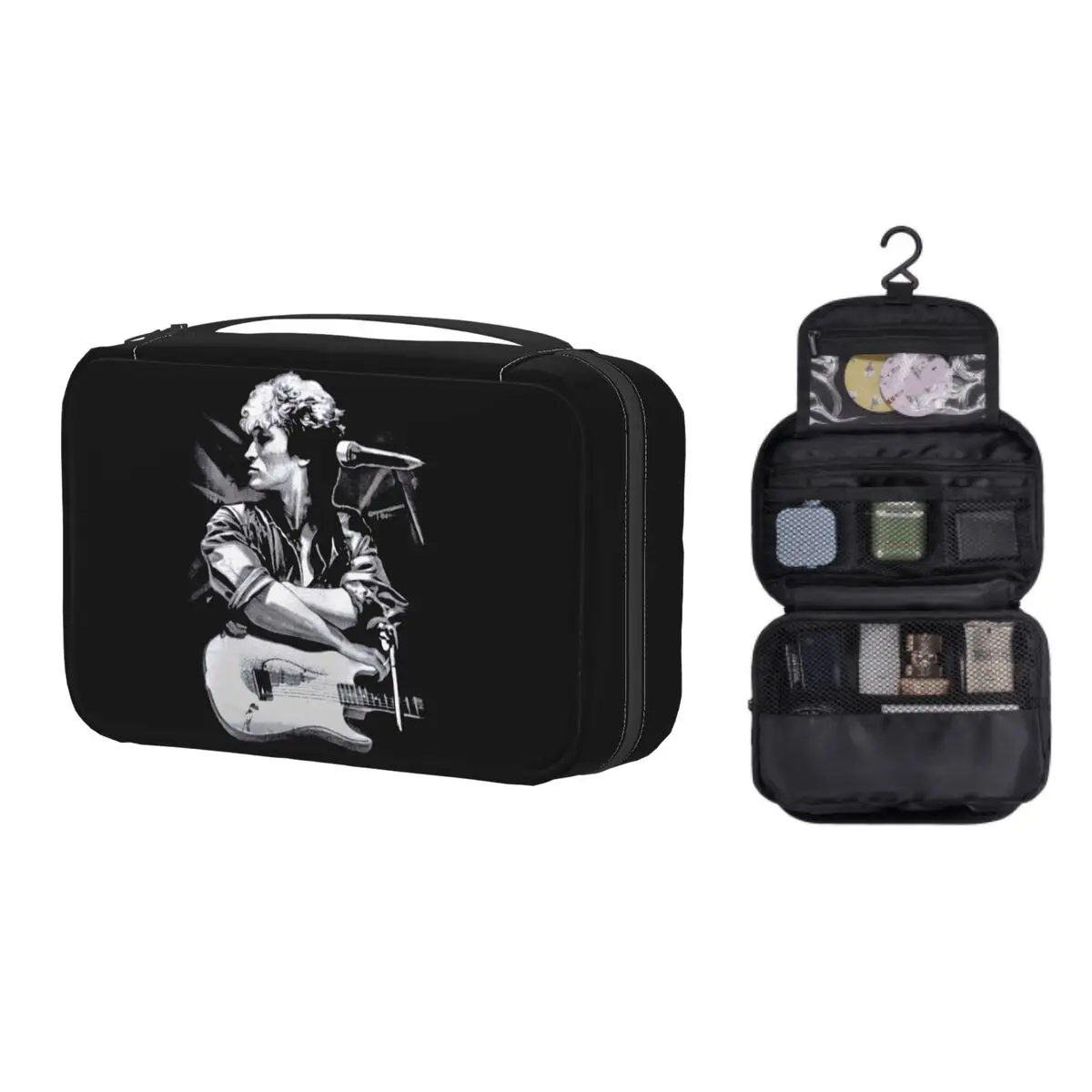 

Cute Viktor Tsoi Guitar Travel Toiletry Bag for Women Hanging Rusian Rock Kino Cosmetic Makeup Bag Dopp Kit