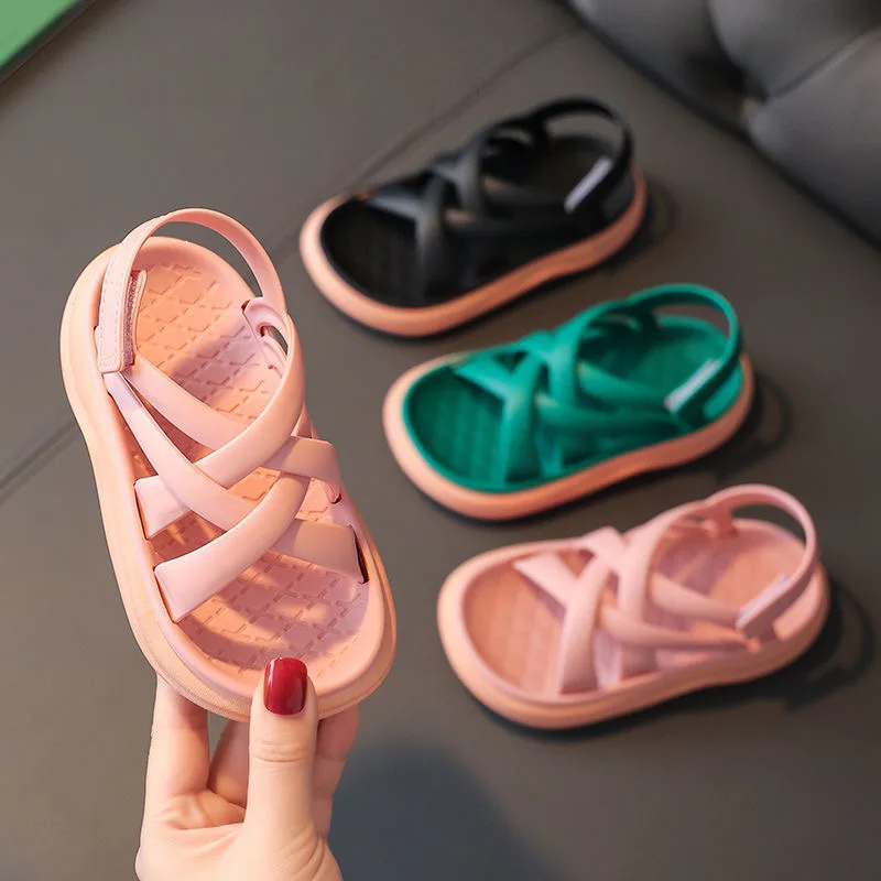 

Toe Bow Sole 2023 Summer Girl Sandals Non-slip Open New Sandals Medium Korean Princess Soft Girls' Little