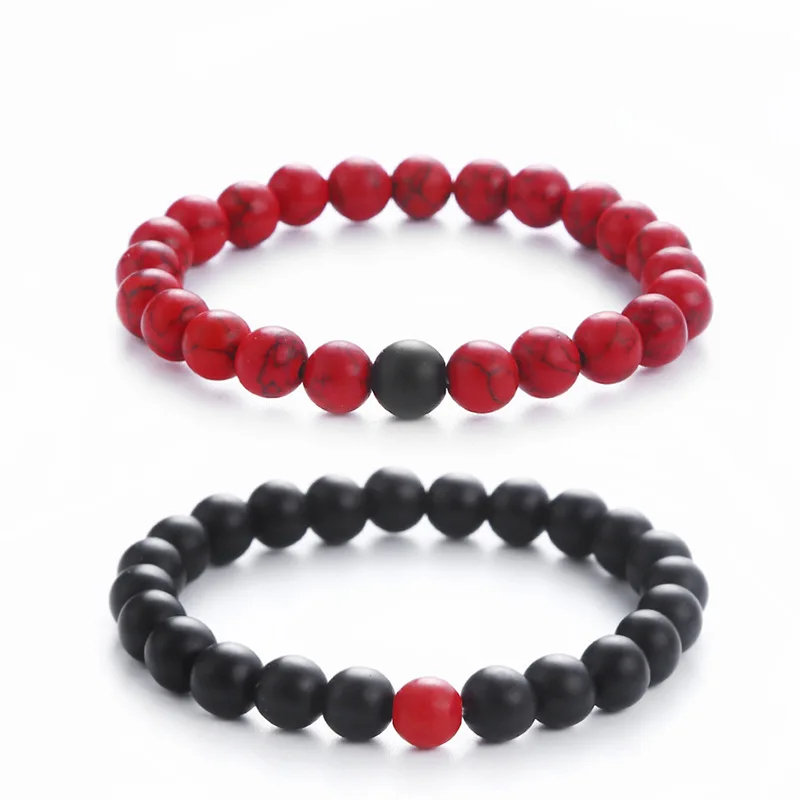 

Charm Frosted Black Bead Turquoise Women's Bracelet Fashion Sports Handmade Elastic Cord Men's Wrist Jewelry Holiday Gift