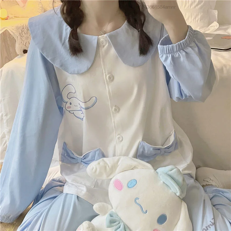 

Y2k Japanese Sweet Cinnamoroll Sanrio Pajamas Women's Spring And Autumn Long Sleeve Top New Kawaii Home Clothes Set Doll Collar
