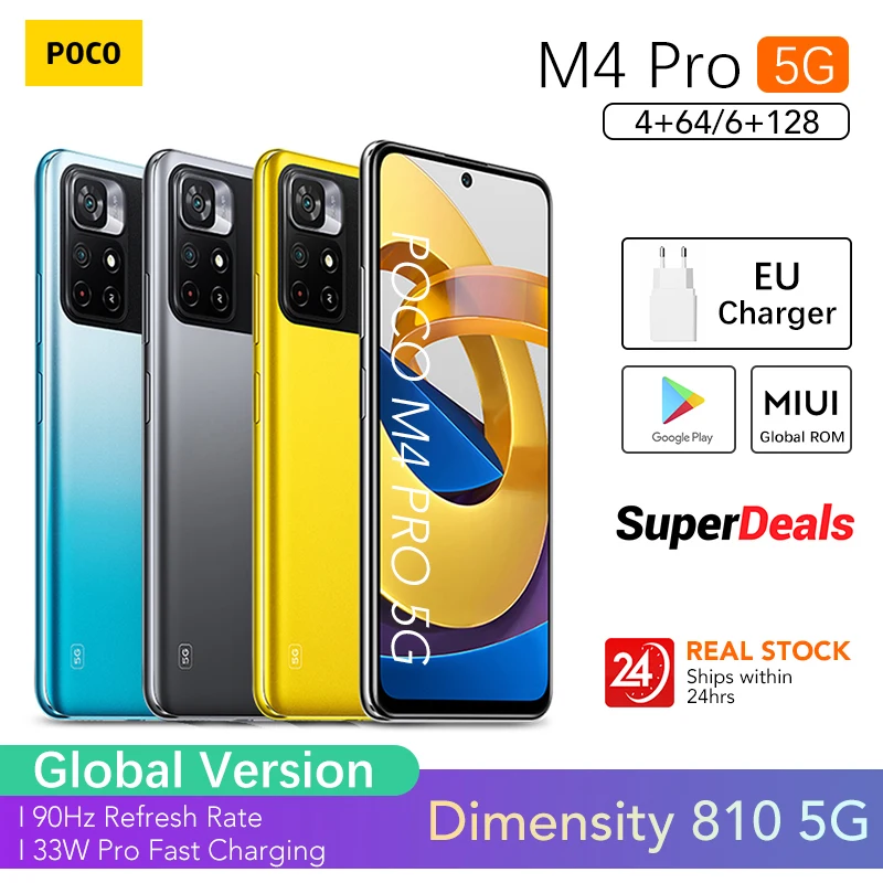 Global Version POCO M4 Pro 5G Smartphone 4GB RAM 64GB ROM MTK Dimensity 810 90Hz 6.6