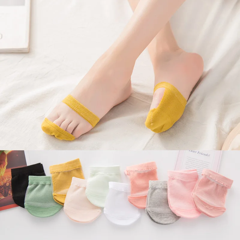 

Women Summer Forefoot Half Foot Toe Cover Socks Invisible No Show Female Breathable Cotton Socks Candy Color Half Socks