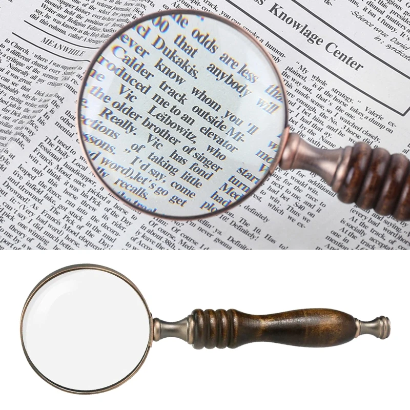 

10X Handheld Magnifying Glass Antique Metal Magnifier w/ Blackwood Handle High Magnification Magnifier for Reading Gift
