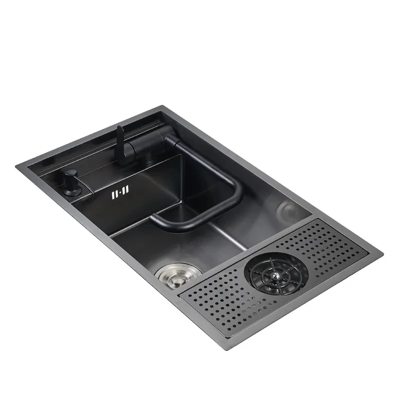 

Скрытая утолщенная кухонная раковина Nano Black из нержавеющей стали 304, мойка с одним слотом и чашкой высокого давления