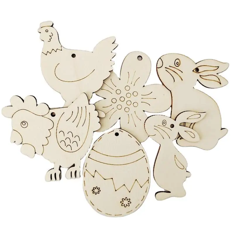 

10pcs Easter Wood Hanging Party Decoration Handmade Rabbit Wood Egg Pendant Christmas Tree Ornaments Home DIY Craft