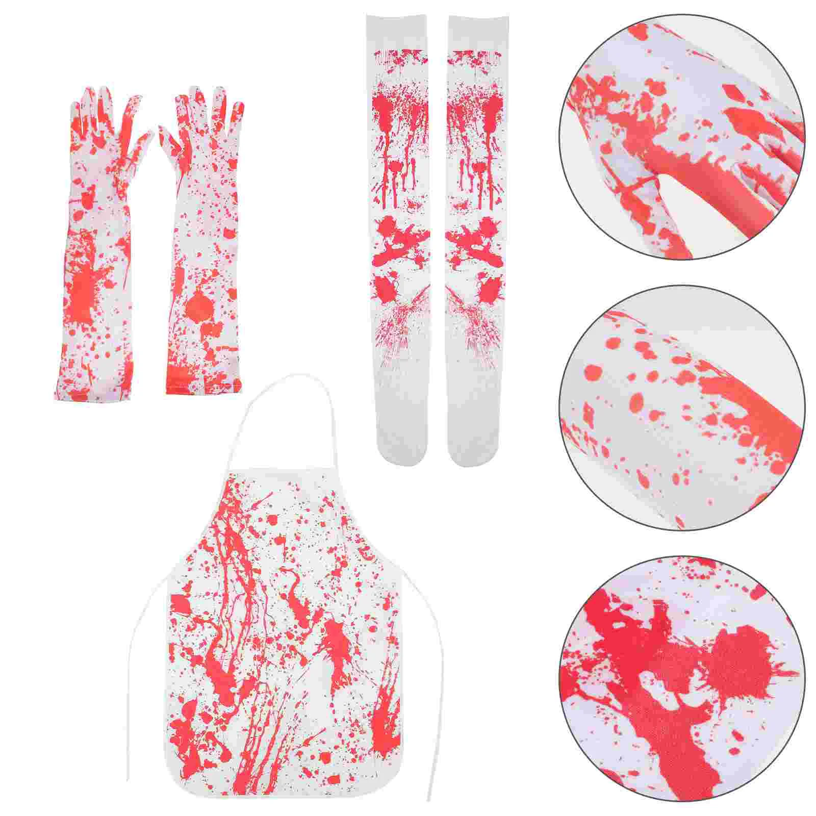

1 Set Scary Gloves Halloween Thigh High Socks Horrible Apron for Cosplay