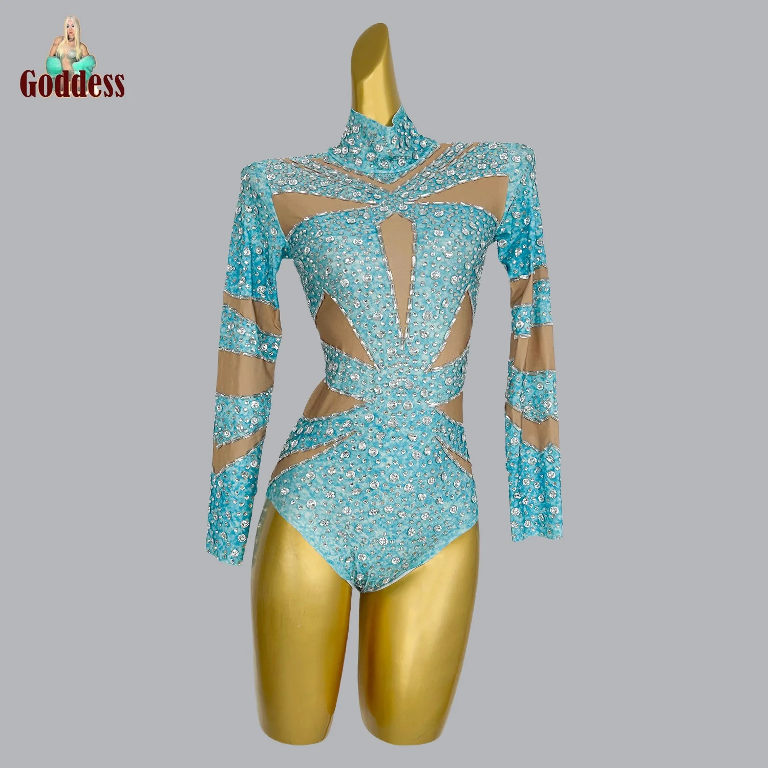 Новое облегающее боди с блестящими стразами и кристаллами длинными рукавами для