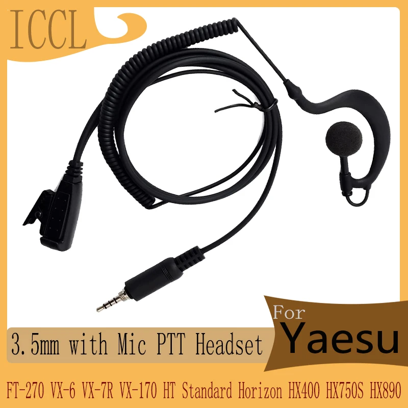 3.5mm Waterproof Radio Earpiece with Mic PTT Headset for Yaesu FT-270 VX-6 VX-7R VX-170 HT Standard Horizon HX400 HX750S HX890