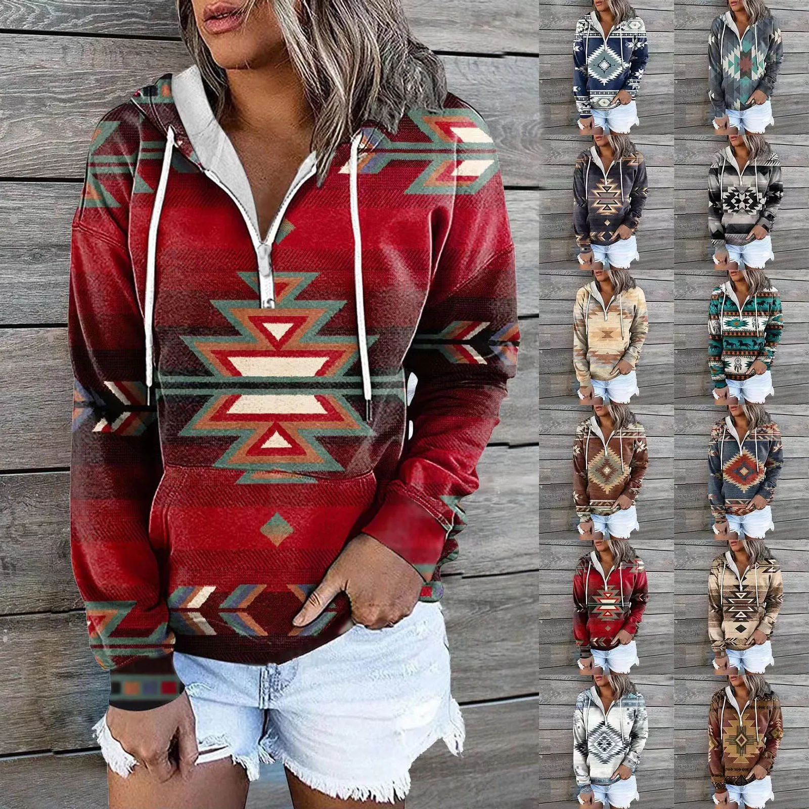 Hot Selling Women's Clothing Autumn And Winter New Ethnic Tribal Hooded Sweater Coat Women Outwear Top