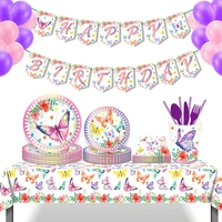 spring butterfly birthday party disposable tableware sets plates tablecovers banner balloons baby shower party decorations