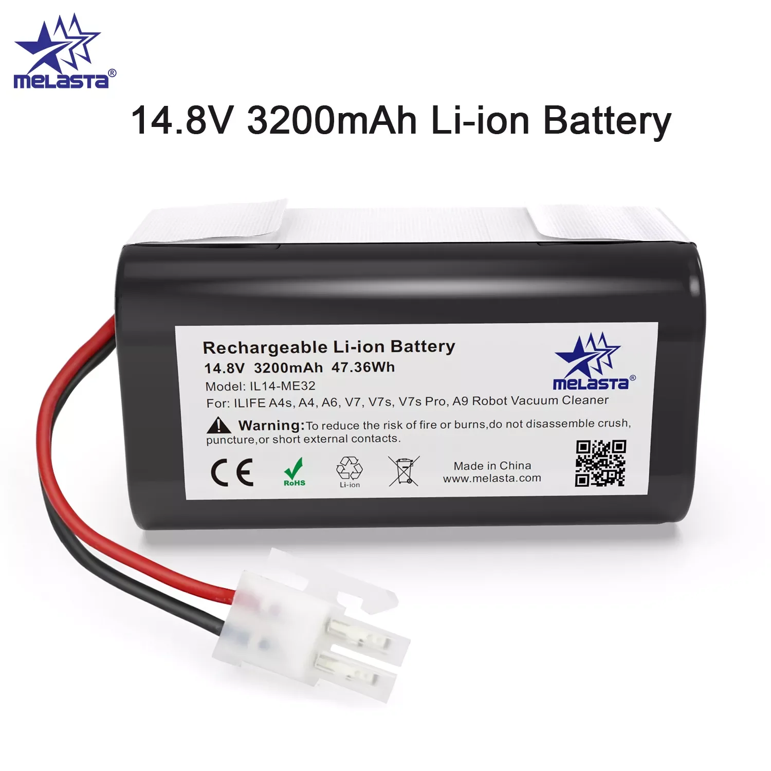 

Melasta 14.8V Robot Vacuum Cleaner Rechargeable Li-ion Battery for ILIFE ecovacs A4s, A4, A6, A9, V7, V7s, V7s Pro Robotic Chuwi