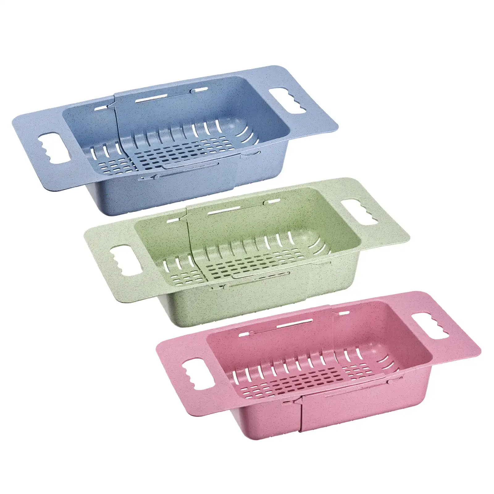 

NEW Extendable Over Sink Colanders Plastic Wash Basket 3Pcs Multicolor