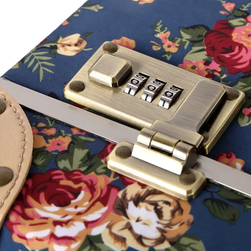 Women's Vintage Printed Travel Suitcase Floral Pattern Composite Waterproof Cloth Luggage Universal Wheel Trolley Luggage