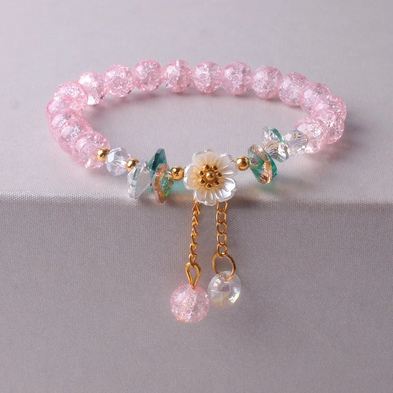 

Korean Sweet Colorful Crystal Beaded Bracelet for Women Bohemian Shell Daisy Pendant Elastic Bracelets Party Wedding Jewelry