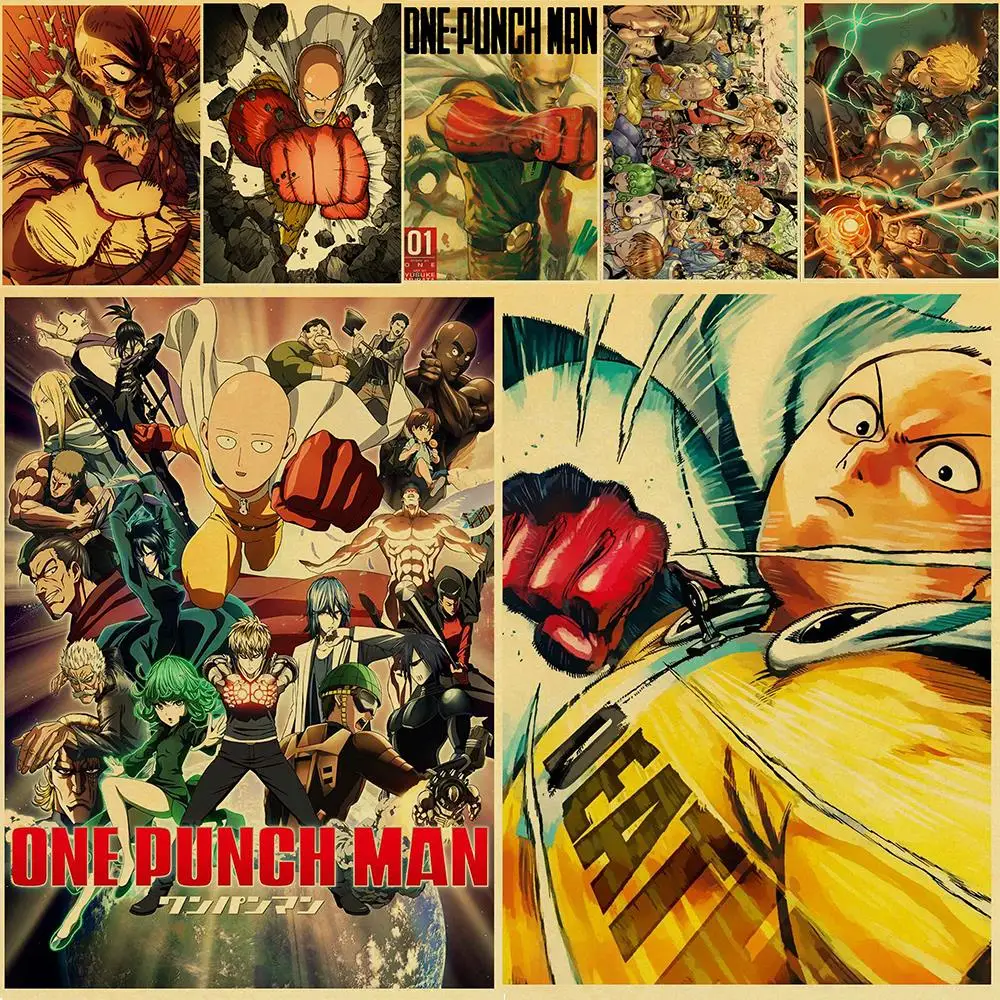 

Japanese Anime One Punch Man Poster Cool Retro Painting Wall Stickers Vintage Prints For Bar And Home Decor