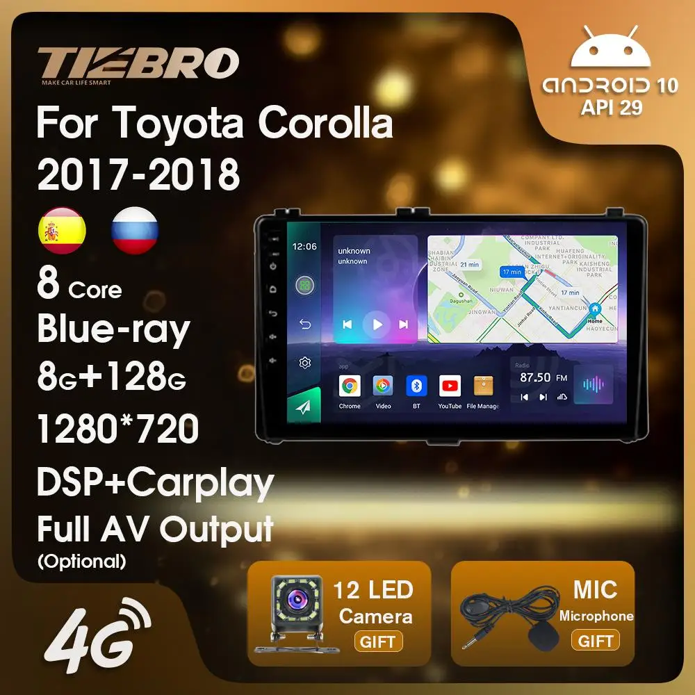 

TIEBRO Android10 For Toyota Corolla 11 Auris E180 2017-2018 2Din Headunit Carplay Car Stereo Radio Multimedia Video Player DPS
