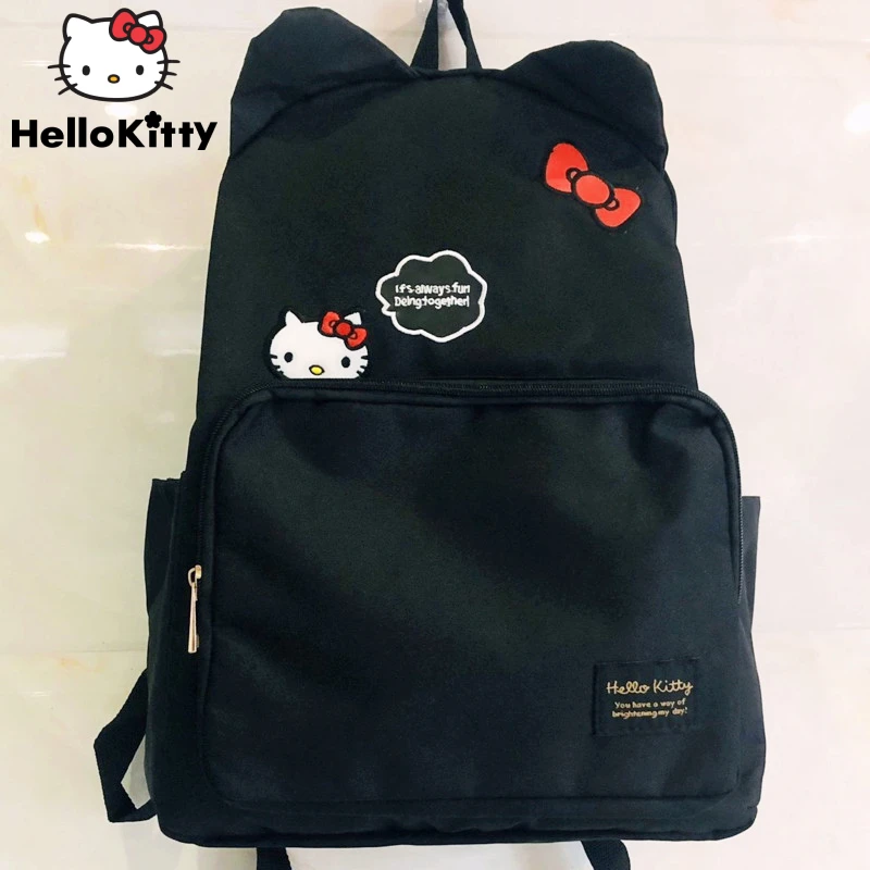 

Sanrio Hello Kitty Black Embroidered Backpack Trend Cartoon Waterproof Women Backpack Student Harajuku Retro Korean Style Bags