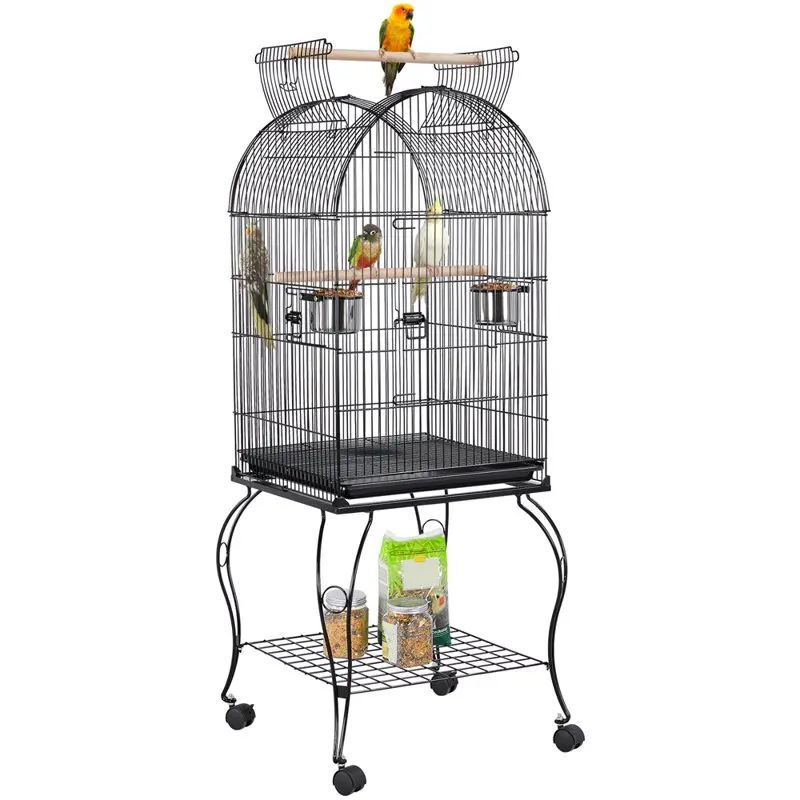 

Rolling Metal Parrot Cage with Open Top For Small Birds, Black, 59" H Large and Comfortable Easy Cleaning