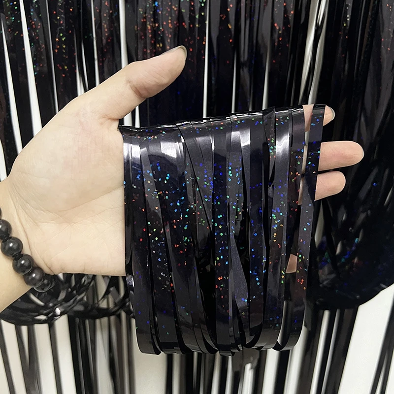 

Birthday Party Wedding Decoration Backdrop Curtains Black Glitter Fringe Tinsel Foil Curtain Halloween New Year Party Backdrop