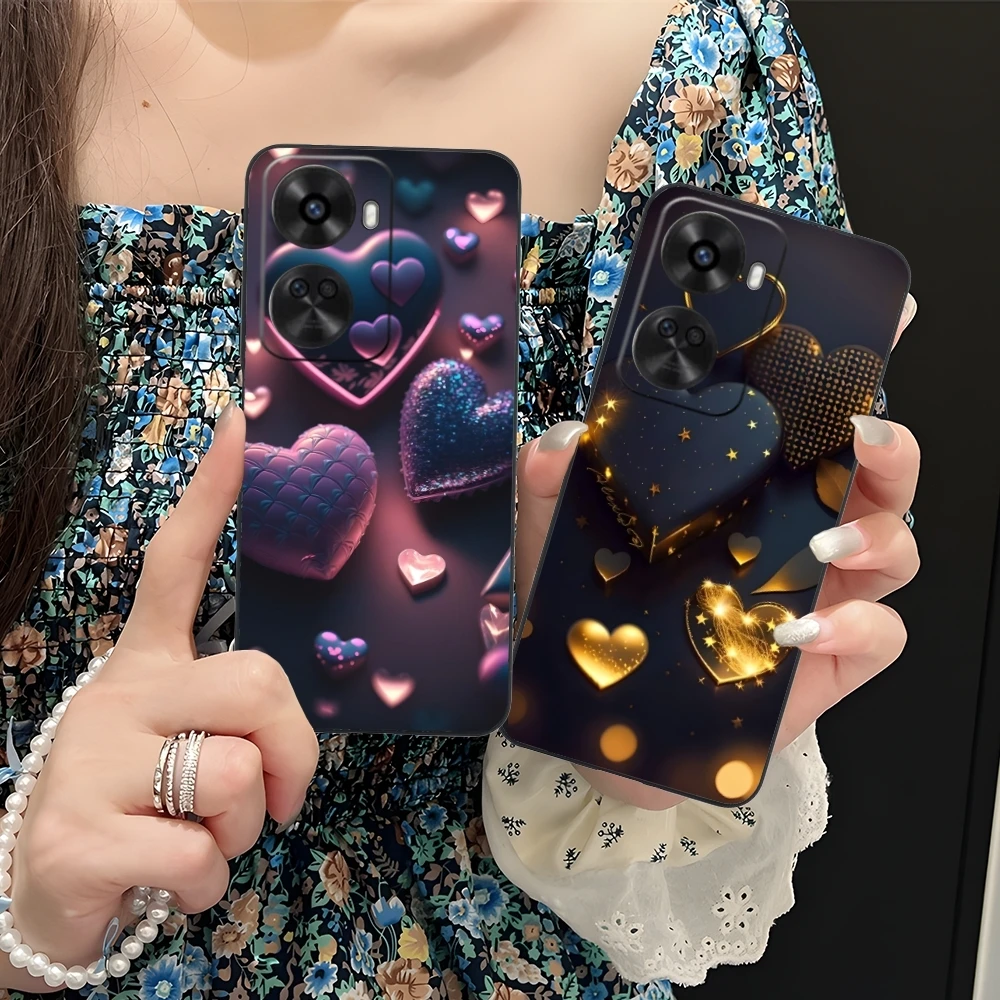 Y2K Glowing Love Hearts Mobile Phone Case for Huawei Nova 12 11 10 9 8 7 Pro SE 5G Black Soft Cover Shell