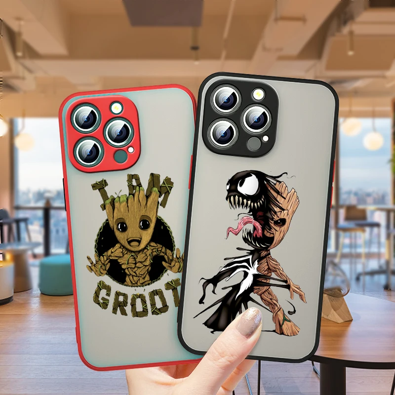 

Marvel cartoon Groot For Apple iPhone 13 12 11 Pro Max Mini XS Max X XR 6 7 8 Plus SE Frosted Translucent Phone Case