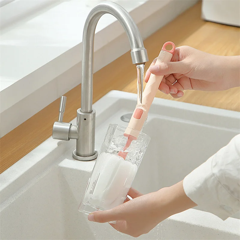 

Щетка для бутылки с длинной ручкой, съемная щетка из губки, щетка для детских бутылочек, кухонный инструмент для чистки, щетка для чистки