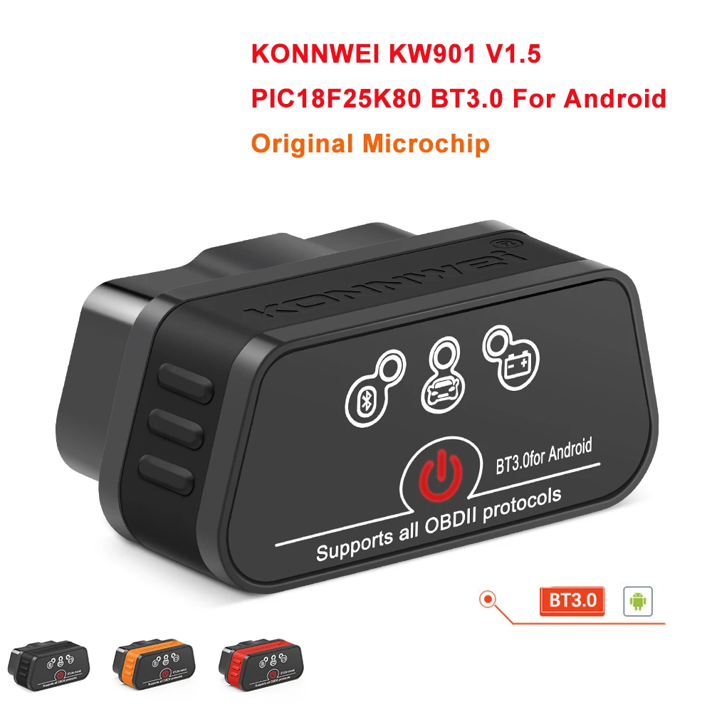 

KONNWEI KW901 BT 3.0 V1.5 Pic18F25K80 Chip OBD2 Diagnostic Code Scanner Reader Elm327 For Android