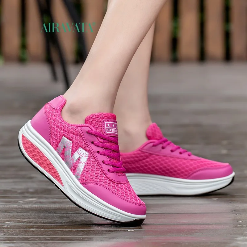 Women's Sneakers Casual Thick Bottom Walking Shoes Increasing Height Fitness Shake Shoes Platforms Breathable Lace-up