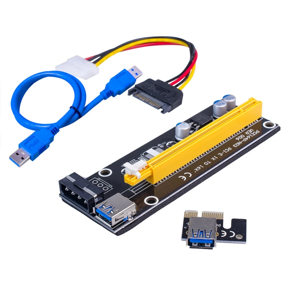 Кабель питания для Ver006 PCI-E Riser 6Pin-SATA, Удлинительный кабель для видеокарты, USB 3,0, Удлинительный кабель, PCIEX1 на PCIE X16, синий, черный