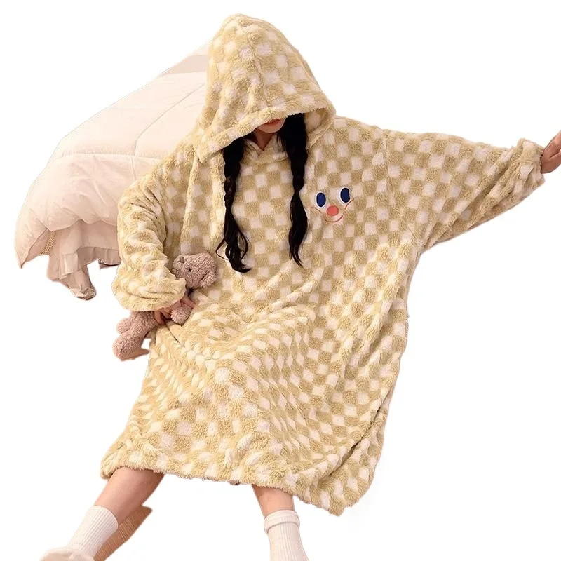 Ночная рубашка женская осенне-зимняя утолщенная длинная японская модная из