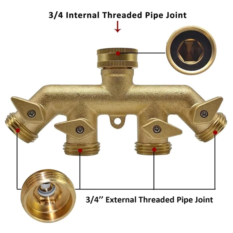 Акция! 3/4 дюймовый сплошной латунный адаптер для садового шланга 4-ходовые