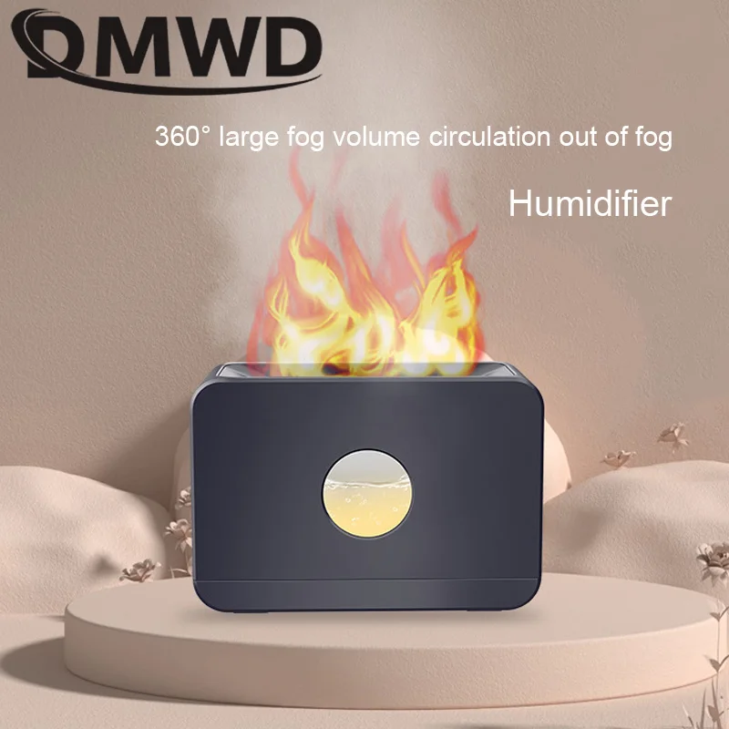 

DMWD USB Humidifier With Flame Aroma Humidifier Diffuser Ultrasonic Air Humidifier Home Office Fragrance Soothe Sleep Atomizer