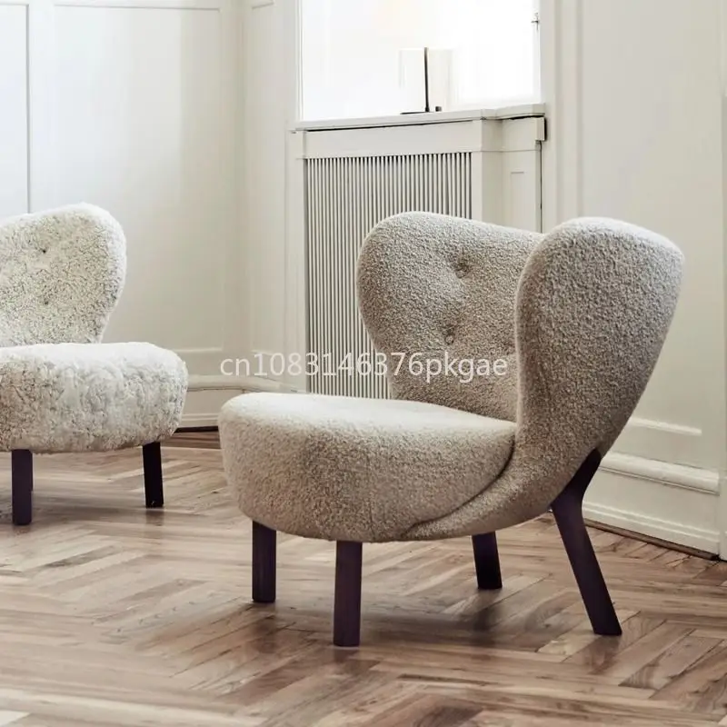 Скандинавский Одноместный Диван из овечьей шерсти в стиле ретро кремовый стул