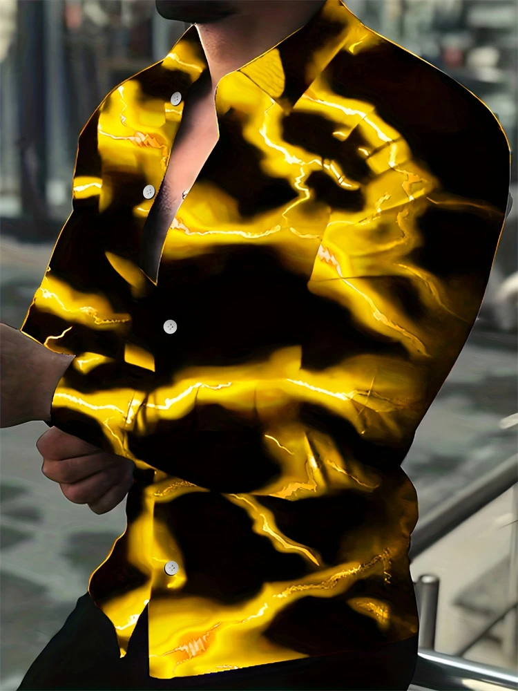 Men's Casual Long-sleeved Single-breasted Shirt Cool 3D Prints Fashion Trend Simple Multi-functional