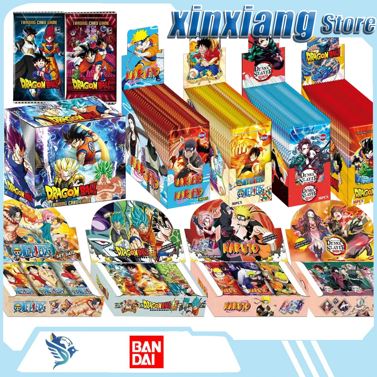 Фото Коллекционные карточки BANDAI (английская версия): Dragon Ball, Naruto, Demon Slayer, One Piece. Аниме-атрибутика. Целая коробка. Подарок. Игрушки. №1