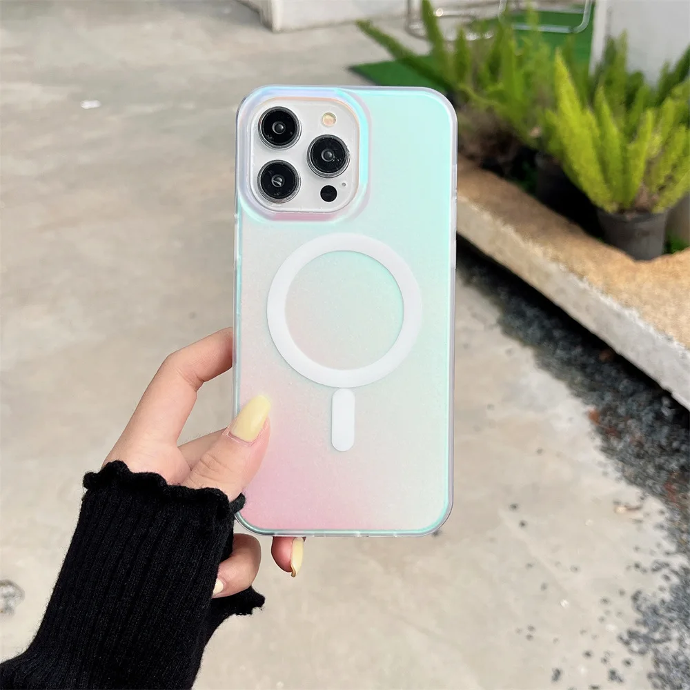 

Simple Dazzle Scrub Magnetic Discoloration Transparent For iPhone 11 12 13 14 Pro Max Plus Drop Shockproof Resistant Cover