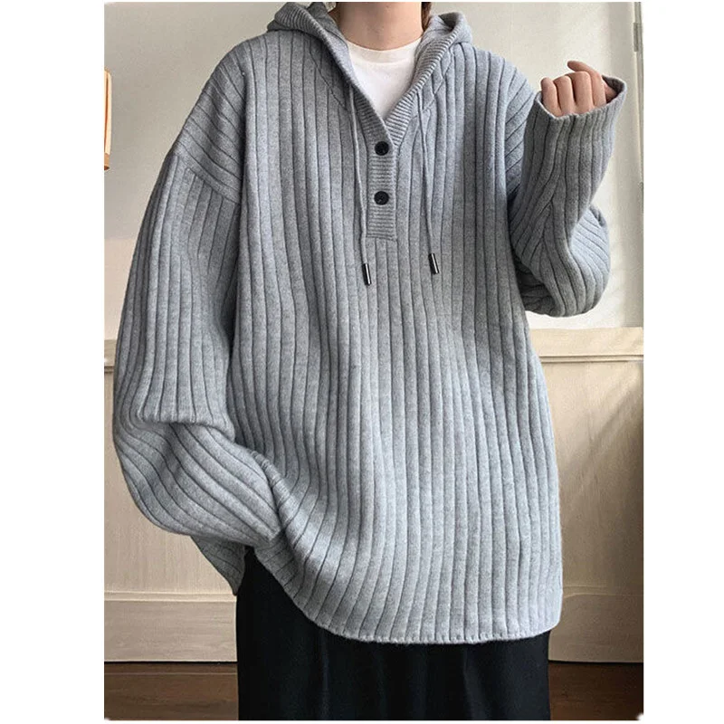 

High-end Feel American Vintage Sweater Men's Lazy Hooded Sweater Couple Button Oversize Knit Men Clothing Coat S-3XL C0063