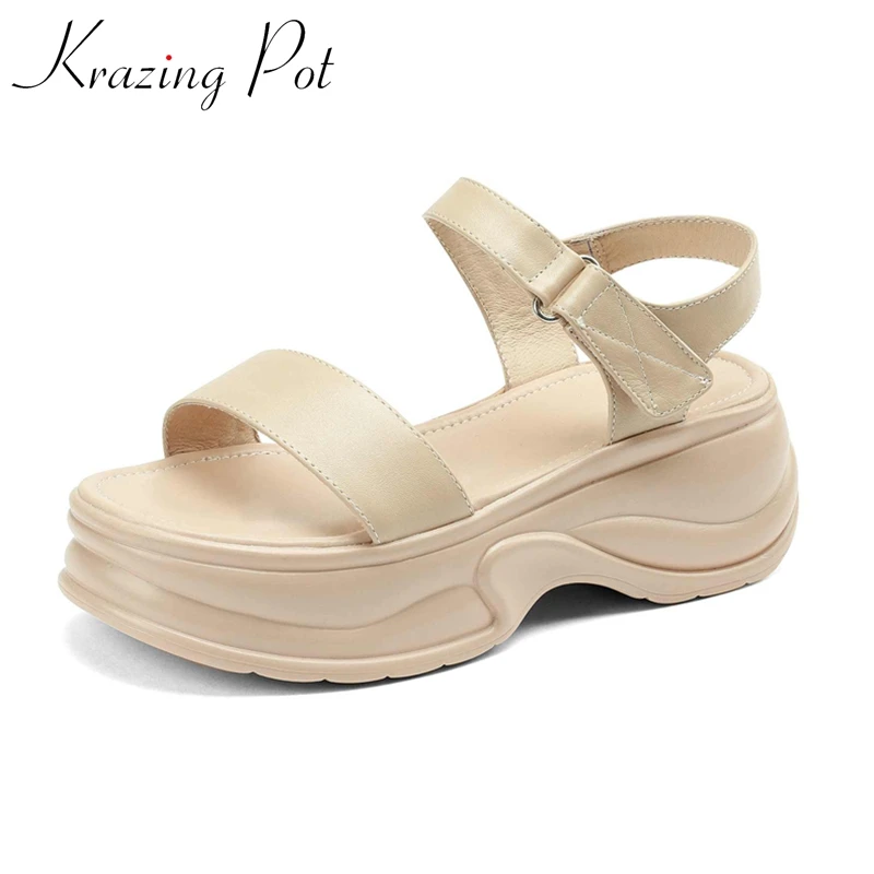 

Сандалии Krazing Pot женские из натуральной кожи, простые Стильные Босоножки с открытым носком, на толстой платформе, однотонные удобные брендовые, L91, на лето