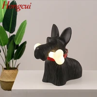 hongcui nordic modern table lamp creative resin black desk light led dog shape decorative for home living room kids bedroom