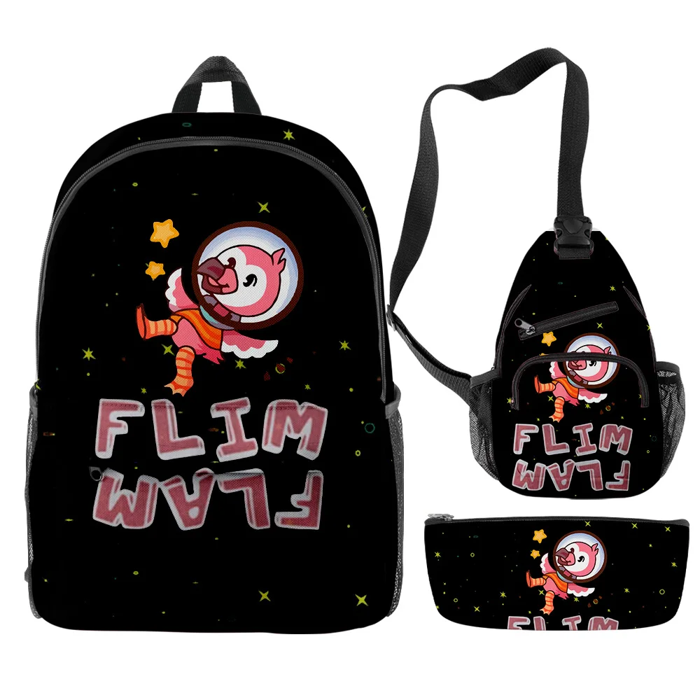 

Popular Cartoon flim flam flamingo 3pcs/Set Backpack 3D Print School Student Bookbag Anime Laptop Daypack Chest Bag Pencil Case