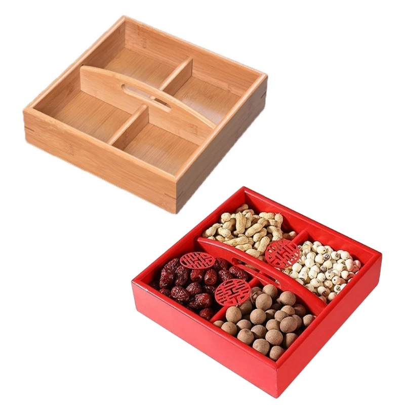 

Bamboo Organizer Desk Storage Box Candy Fruit Snack Storage Bins 4 Compartment